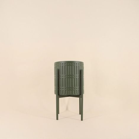 Cache pot en métal structuré vert 21x38,5cm