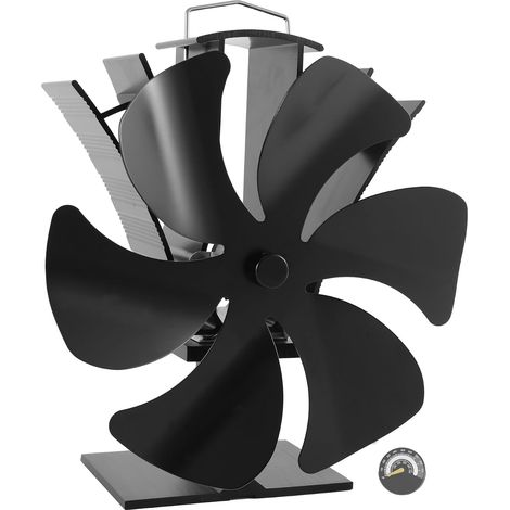 Ventilateur de poêle à 6 pales sans électricité - Ventilateur de cheminée alimenté par la chaleur avec thermomètre - Fonctionnement silencieux - Compatible avec poêle à bois, cheminée et poêle (1/4)