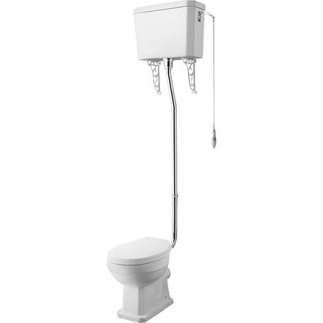 Madeley Traditional High Bramshall Toilet Pan, Cistern, Flush Pipe Kit & Soft Close Seat - White - Balterley (1/4)
