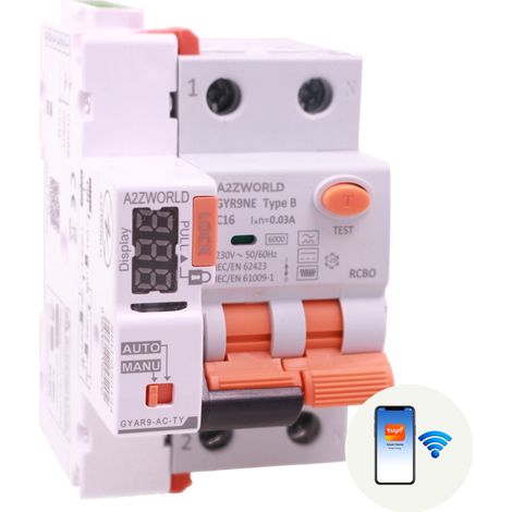 RCBO Interruttore Magnetotermico Differenziale WIFI Con Riarmo Automatico Tipo B Curva C 1P+N 2M 6000A 30mA AC 230V APP Tuya Disponibili 16A 20A 25A 32A 40A (C16A) (1/3)