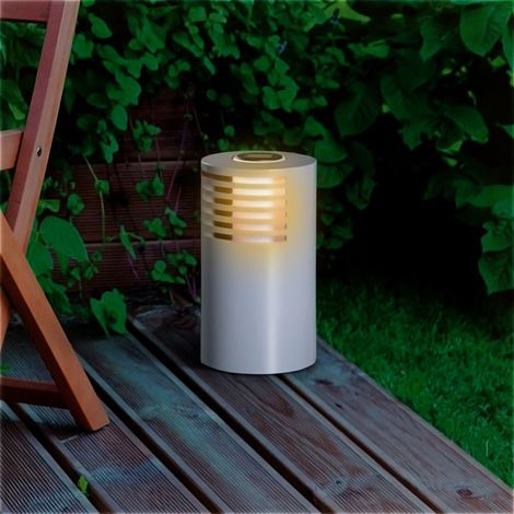 Lampe solaire d'allée en métal grise - 35 x Ø 20 cm - éclairage décoratif de jardin blanc chaud - lampe solaire de jardin lumière d'allée lampe solaire d'extérieur étanche