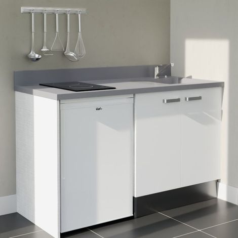 Kochnischen K17L - 140 cm - weiß - Cromo - Spüle rechts + Haushaltsgeräte weiß