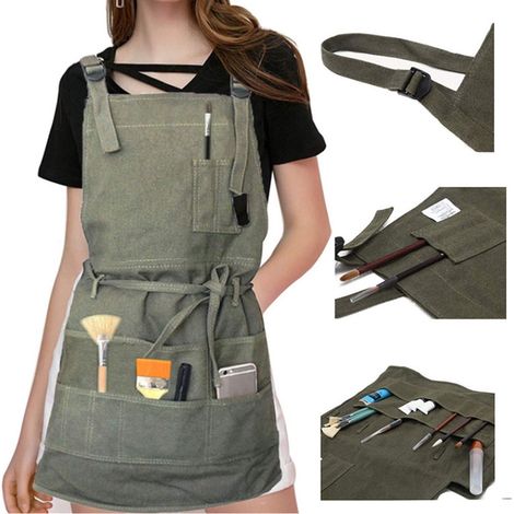Grembiule in tela color bronzo - 9 tasche - Facilmente regolabile - Grembiule da vasaio - Grembiule da pittura - Artigianato - Officina per uomo - Grembiule in tela denim - 9571 cm (1/2)