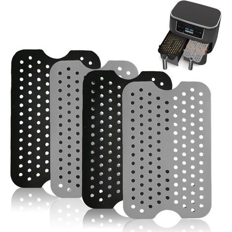 Set di 4 tappetini antiaderenti per friggitrice ad aria, in silicone, per forno e friggitrice ad aria (grigio, nero) (1/5)