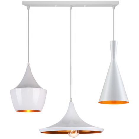royaluxe- Lampe Suspendue Moderne Suspension Luminaire Rétro Vintage 3 Lumières Lustre En Métal Pour Loft, Café, Bar, Cuisine, Blanc