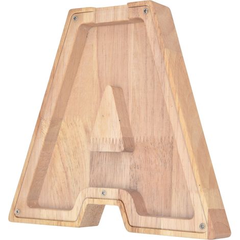 Tirelire en bois à fabriquer soi-même (bois de bouleau, plastique transparent), en forme de lettre A, pour enfants. Tirelire décorative en bois de bouleau et plastique. Idéale pour les enfants. (1/5)