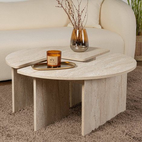 Dmora - Wohnzimmertisch Tairn, Niedriger Wohnzimmertisch, Kaffeeregal, Couchtisch für Sofa, 90x90 h41 cm, Beige (1/5)