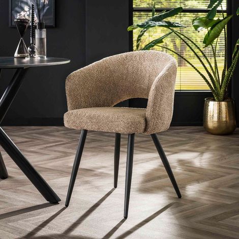 Chaise fauteuil avec accoudoirs bouclé sable BOBO (lot de 2) (1/4)