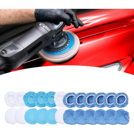 Ensemble de 24 housses pour polisseuse de 6 pouces : 12 housses en fibre + 6 housses de polissage non tissées + 6 housses de polissage en coton, adaptées au polissage des voitures/motos/bateaux. (1/5)