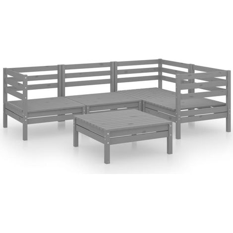 Set Salotto da Giardino 5 pz in Legno Massello di Pino Grigio vidaXL (1/5)
