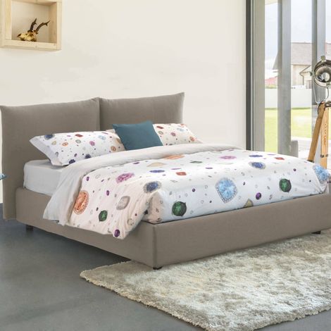 Dmora - Doppelbett Dbrekal, Containerbett mit Stoffbespannung, 100% Made in Italy, Frontöffnung, inklusive Matratze 160x190 cm, Turteltaube (1/5)