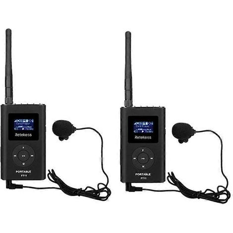Émetteur-récepteur FM Retekess FT11 avec microphone sans fil pour églises, visites guidées, réunions, compatible avec carte TF et entrée auxiliaire (2 unités). (1/5)