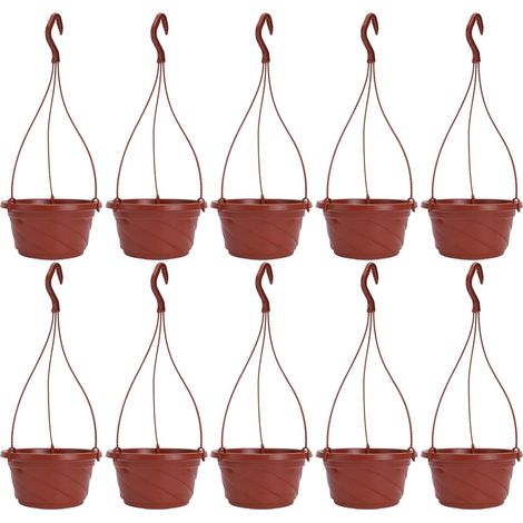 Confezione da 10 vasi da fiori autoirriganti in plastica da appendere per piante da esterno e da interno (rossi) (1/5)