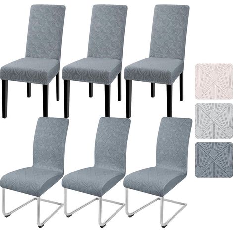 Stuhlhussen 6er Set Jacquard elastisch für Schwingstühle und Freischwinger Grau (1/5)