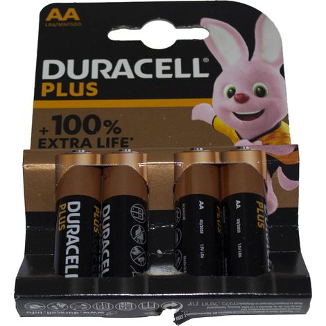 DURACELL PLUS AA STYLO +100% EXTRA LIFEBLISTER4 PZ ALKALINE (1/3)