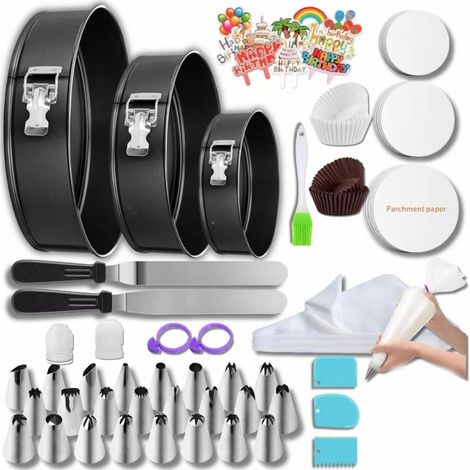 Moule A Gateau - Moules Springform Antiadhésifs 6 8 10 Pouces - Pour Cheesecake Tarte Pizza Quiche - Lot De 3 + Accessoires Décoration Pâtisserie - 168 Pièces (1/5)