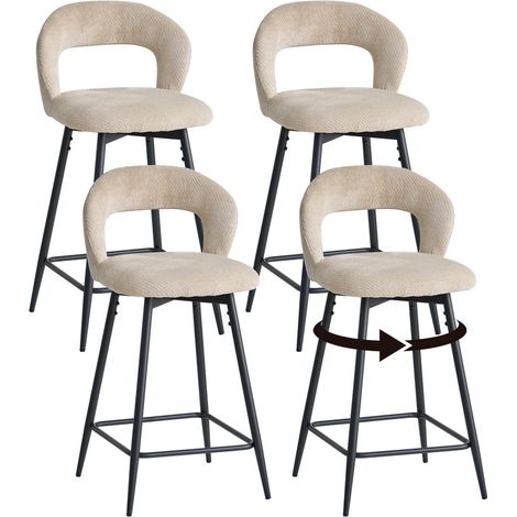 Wokaka Taburete de bar de tela – Juego de 4 sillas altas giratorias para cocina/bar – patas de metal – caqui (1/5)