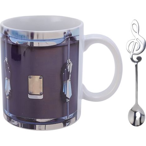 Mug Vintage Motif Tambour Drôle Céramique Inox 11 Oz – Tasse Café avec Cuillère Boissons Chaudes Froides, Blanc (1/5)