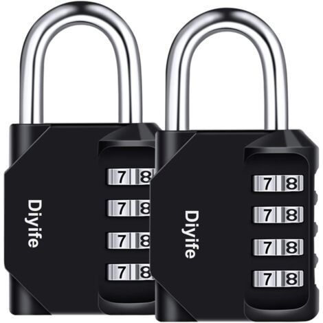 [2 Pièces] 4-Digit Cadenas à Combinaison, Diyife Serrure Combinée Imperméabiliser, Métal étanche et Fermoir Combiné en Acier Plaqué (Noir) (1/5)