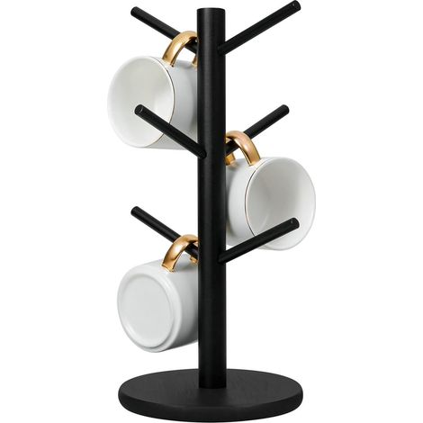 Porte-gobelets - Porte-tasses à café - avec 6 porte-gobelets - Noir - Porte-tasses pour mugs (1/5)