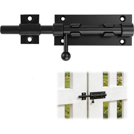 Verrou Porte Coulissante en Acier Inoxydable 304, de à Pêne Coulissant avec Trou pour Cadenas, Loquet Extérieur Noir Mat 105 mm Portail et Clôture (1/5)