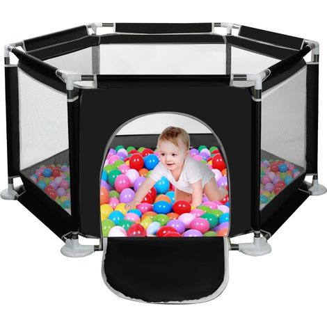 Yorking Baby Playpen von 6 Seiten mit Rundem Reißverschluss Tür Spielstift für Kleinkinder Playpen Baby (schwarz) (1/5)