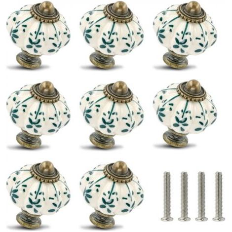 Lot de 12 boutons en céramique ivoire et verte - boutons d'armoire citrouille boutons de commode rétro - tirettes de tiroir vintage avec vis pour tiroir de placard armoire et projet de bricolage à la (1/5)