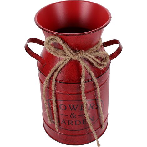 Vase Rustique Vintage en Fer Double Anse Pot de Fleurs en Métal Rouge Décoration Intérieure pour Salon et Bureau Jardinière Artistique Originale Seau à Fleurs Décoratif (1/5)