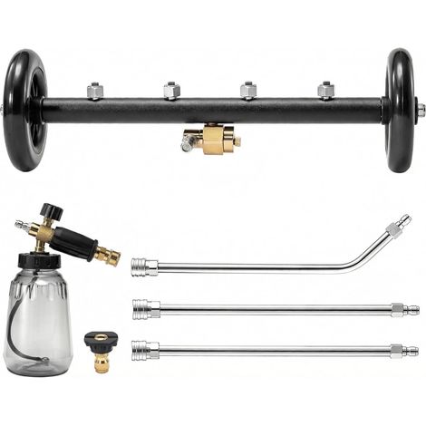 Nettoyeur Dessous Voiture à Double Fonction, 40 cm Nettoyeur de Surface pour Nettoyeur Haute Pression – Brosse de Lavage sous Voiture avec 3 Rallonges de Lance + 1 Mousseur (1/5)