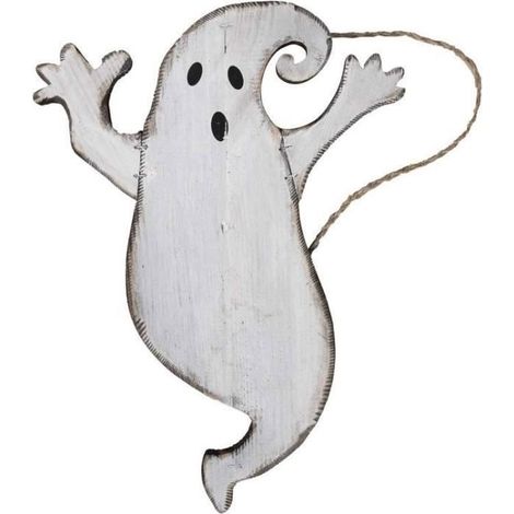 Décoration Halloween - P'TIT CLOWN - Fantôme Suspendu - Bois - 29x40 cm - Blanc