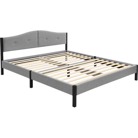 ML-Design Cama Tapizada Doble 160x200 cm Estructura con Cabecero y Somier Robusto de Láminas con Armazón de Acero y Tejido de Lino Gris, Base para Dormitorio Matrimonial Moderno (1/5)