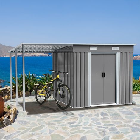 Sloped Roof Design Outdoor Metal Storage Shed with Lean-to (1/5)