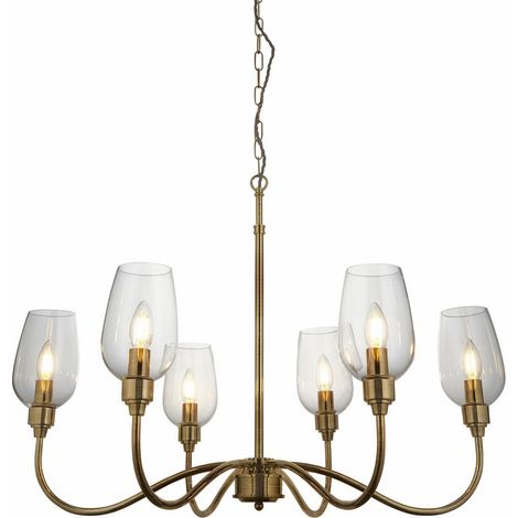 Merano Livorno Plafonnier suspendu multi-bras, plaque en laiton antique, verre transparent (1/5)