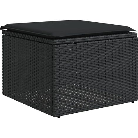 Tabouret de jardin avec coussin noir 55x55x37 résine tressée (1/5)