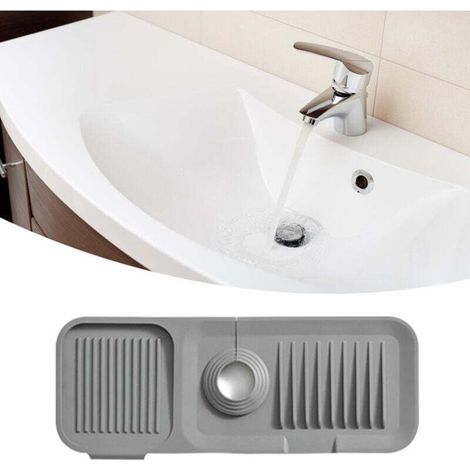Tapis de robinet en silicone pour évier, accessoire sûr, propre et inodore pour cuisine et salle de bain, gris foncé (1/4)
