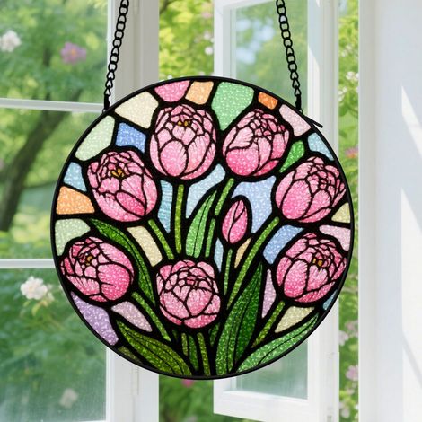 30cm Suspension en vitrail - Attrape-soleil artistique coloré minimaliste, décoration maison unique, cadeau Fête des Pères pour homme, femme, papa (1/5)