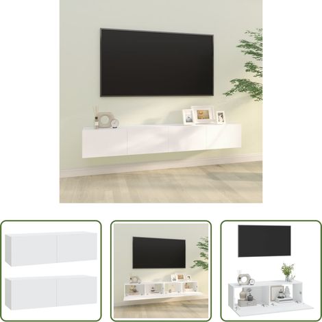 Meuble tv - Meubles TV muraux 2 pcs blanc 100x30x30 cm bois d'ingénierie (1/5)
