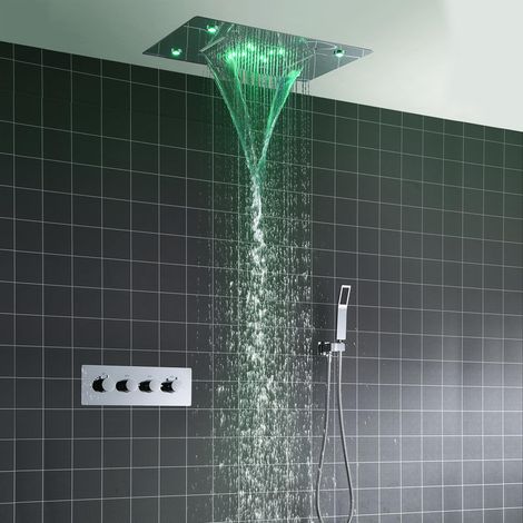 Colonna Doccia,Incasso Multifunzione Kit Doccia,Temperatura Costante Set Doccia,Dotato di soffione doccia 500x360mm e doccetta,con luce LED,3 modalità di spruzzo d'acqua,soffione doccia a pioggia