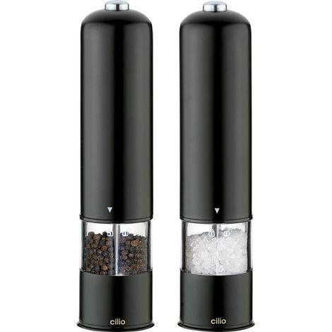 Macina sale e pepe elettrici Cilio Bergamo, 2 pezzi, diametro 5 x 23 cm, neri