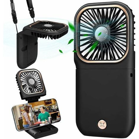 Ventilateur USB Mini Ventilateur Ventilateur à Main Silencieux Suspension, USB Rechargeable et 5000mAh avec 3 Vitesses, Fan Pliable et Portable pour Maison, Bureau et Voyage, noir (1/5)
