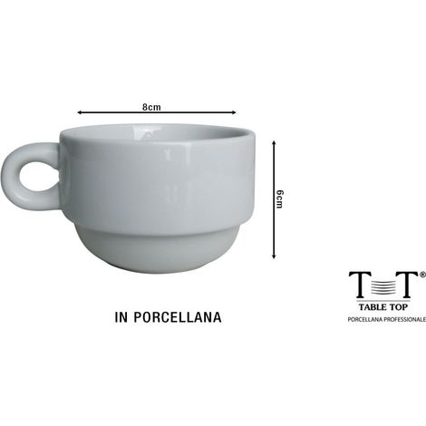 Table top set 6 tazza cappuccino impilabile cl 22 in porcellana