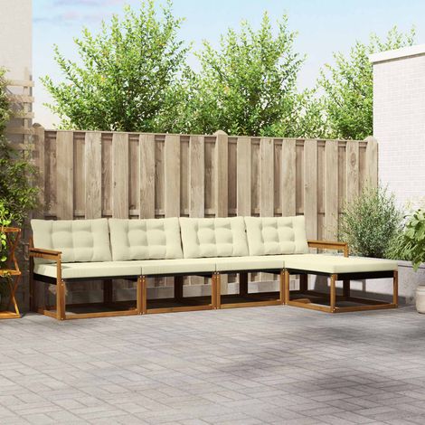 Outdoor-Sofagarnitur mit Kissen 5 pcs Natur und Creme (1/5)