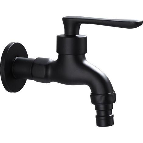 UlisemRobinet mural pour machine à laver, robinet pour tuyau, robinet pour buanderie, robinet de cuisine noir, robinet vintage divisé en robinet d'eau, robinet d'évier utilitaire, baignoire (1/4)