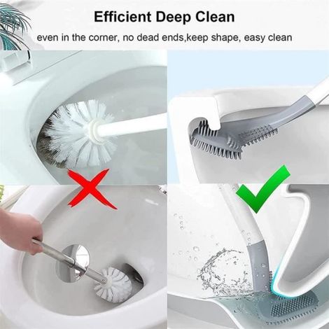 Brosse de toilette à long manche, 2pc brosse de toilette 360 en forme de club de golf, brosse de toilette autonettoyante,C (1/4)