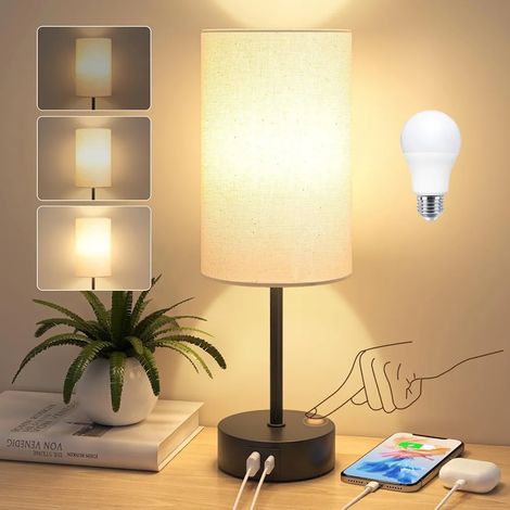 Lampe de Chevet Tactile à Intensité Variable Avec Ports de Charge USB A plus C Abat Jour en Lin Pour jardin terrasse extérieur (1/5)