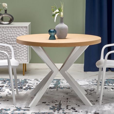 Table à manger ronde blanc & chêne extensible 100-250cm NORMA (1/5)