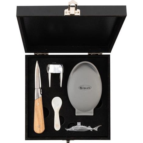 Set da ostriche Laguiole Luxury Line, coltello con manico in silicone