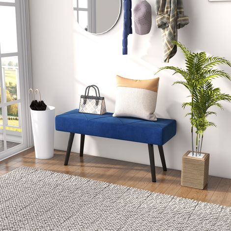 Multifunktionaler Fußhocker mit Stahlbeinen und gepolsterter Sitzfläche für Eingangsbereich, 100 x 36 x 45 cm, Dunkelblau