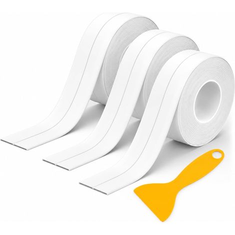 3PCS Rouleau Joint Silicone Salle de Bain, 22mm Blanc, Bande d Étanchéité Autocollante pour Baignoire, Douche et Cuisine, Joint Cuisine Plan de Travail Anti-Moisissure en PVC Souple Imperméable (1/5)