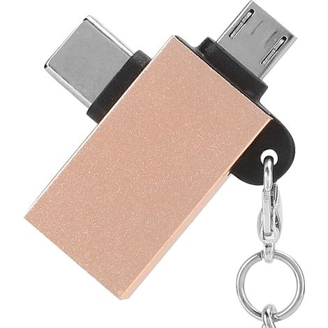 adaptateurs USB OTG 2 en 1 avec interface USB 3.0, convertisseur USB vers Type C pour Android (doré avec chaîne) (1/5)